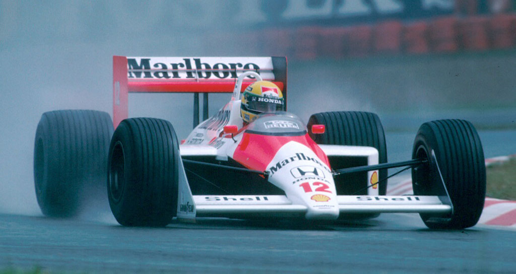 Ayrton Senna driving in the wet