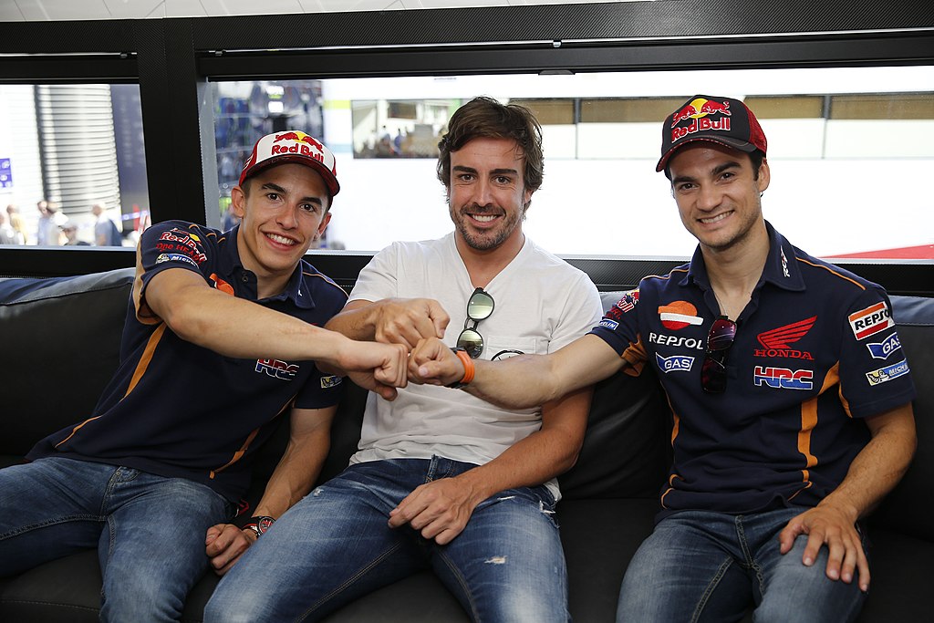 Fernando Alonso with Marc Márquez and Dani Pedrosa